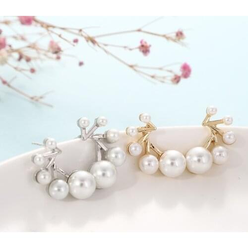 Elegant Multi Pearl Earrings for Women Gold Color Metal Geometric Fan Shaped Drop Dangle Earrings Korean Jewelry Bijoux Femme