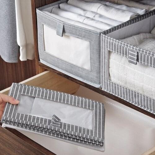 Foldable Striped Storage Box Home Wardrobe Clothes Sundries Organizer Case Baby Toys Books Socks Cosmetics Finishing Cabinet
