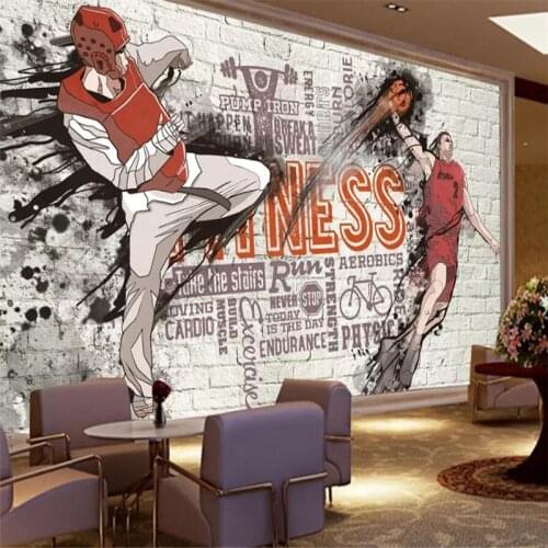 Traditional brick wall hand-painted basketball taekwondo background wall painting decorative painting