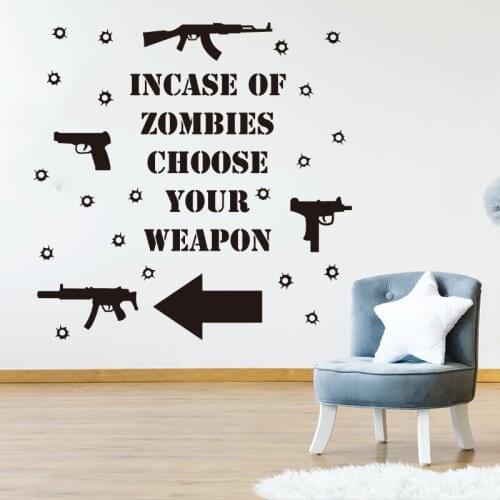 Choose Your Weapon Gun Bullet Hole Wall Sticker Playroom Gameroom Inspirational Quote Wall Decal Man Cave Vinyl Home Decor