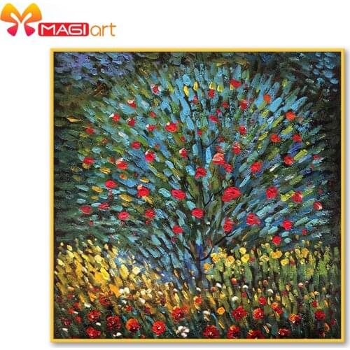 Cross stitch kits Embroidery needlework sets 11CT water soluble canvas patterns 14CT Abstract blue red fruit tree -NCMF302