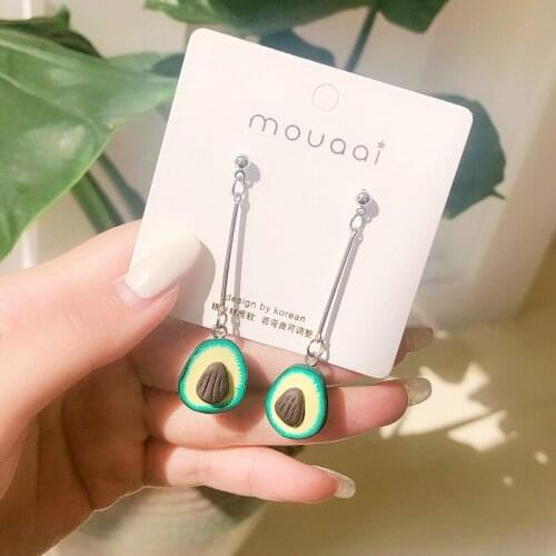 Green Fruit Avocado Rubber Spring Summer Steel Needle Tassel Acrylic Cute Dangle Earrings & Drop Earrings for Women & Children