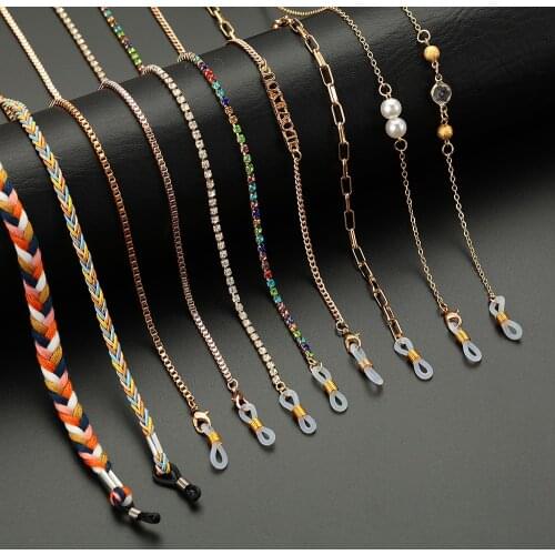 Women Sunglasses Chains Pearl Rhinestones Eyeglass Holder Lanyard Necklace Stainless Steel Holder Eyewear Glasses Accessories