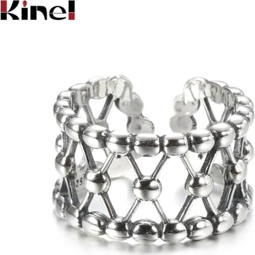 Kinel Vintage 925 Sterling Silver Geometric Rings For Women Bead Weaving Wide Bands Stackable Crossover Open Rings Female Gifts
