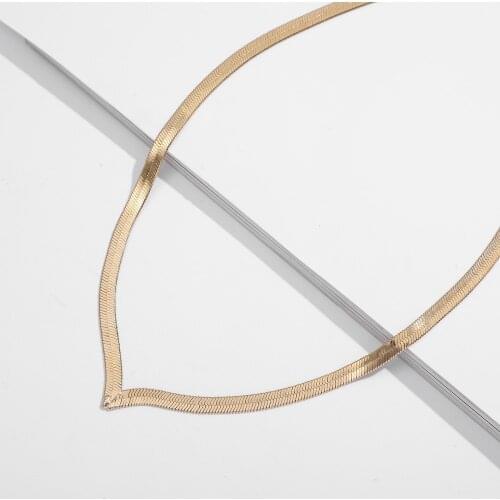 Women Fashion Flat Snake Chains Necklace Gold Color Clavicle Blade V Shaped Choker Necklace Female Jewelry Gift