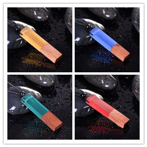 1pcs 2021Vintage Solid Wood Resin Necklace Pendant Multi-styles Handmade Adjustable Unisex Sweater Chain Necklace Daily Jewelry