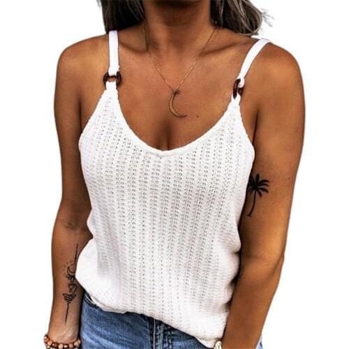 2021 Summer Sexy Women Ladies Low U Neck Blouse Vest Knitted Solid Color Female