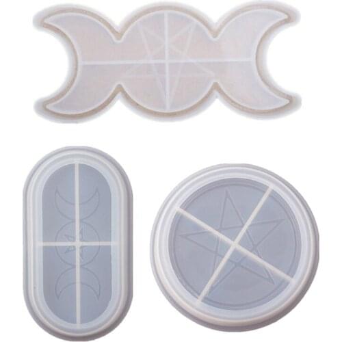 3Pcs Handmade Moon Star Candle Tray Resin Mold Triple Goddess With Pentagrams Box Storage Molds Kit Jewelry Making Tools