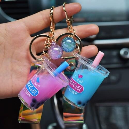 Creative Popsicle Key Chain Quicksand Keychain Liquid Floating Milk Bottle Drink Keyring Backpack Pendant Gift