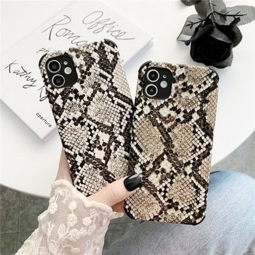 Snake Pattern PU Leather Texture Brown Phone Case for iPhone 12 11 Pro XS Max X XR SE 2020 6s 7 8 Plus Soft Silicon Cover Coques