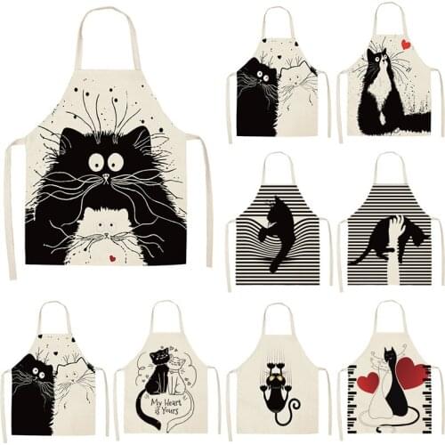 Black Cute Cat Print Pattern Apron Baking Accessories Aprons for Women Apron Kitchen Cooking Accessories Cafe Kitchen Apron