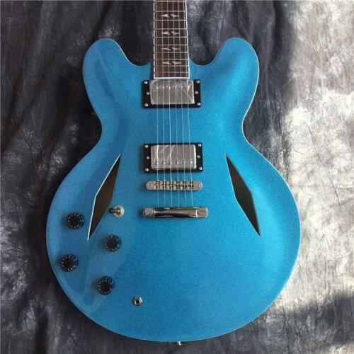 Jazz electric guitar, diamond hole, double diamond electric guitar, half hollow body, blue plated, David GroEL DG, 335