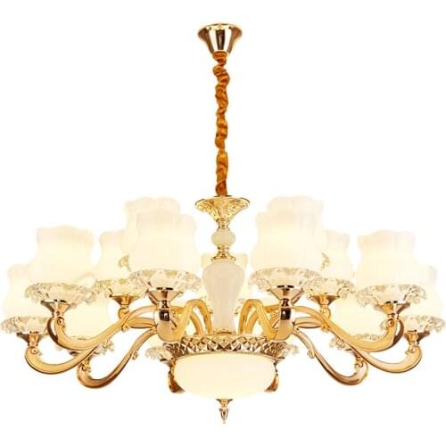 European Gold Glass Flower Chandeliers Lights E14 Living Room Bedroom Lamps Crystal Modern Villa Luxury Hanging Lights Fixtures