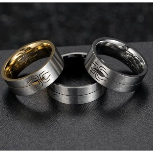 Megin D New Punk Personality Spider Hollow Titanium Steel Rings for Men Women Couple Family Friend Fashion Design Gift Jewelry
