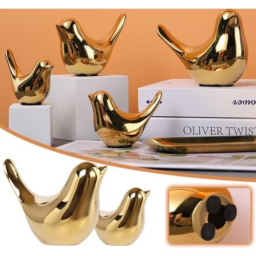 M L XL Golden Bird Figurines Modern Ceramic Bird Statues Animal Sculpture Home Decoration Crafts Gold Ceramic Wedding Gifts