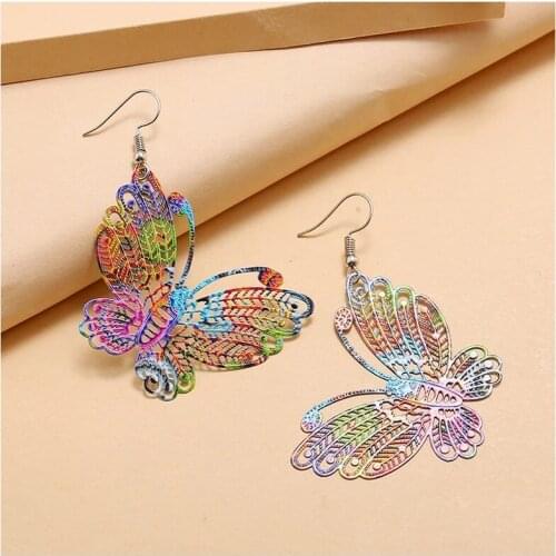 Fashion Personality Creative Color Spray Paint Earrings European And American Exaggerated Hollow Butterfly Earrings