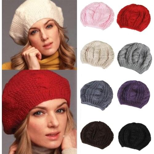 Fashion Warm Winter Women Beret Braided Baggy Knit Crochet Beanie Hat Ski Cap