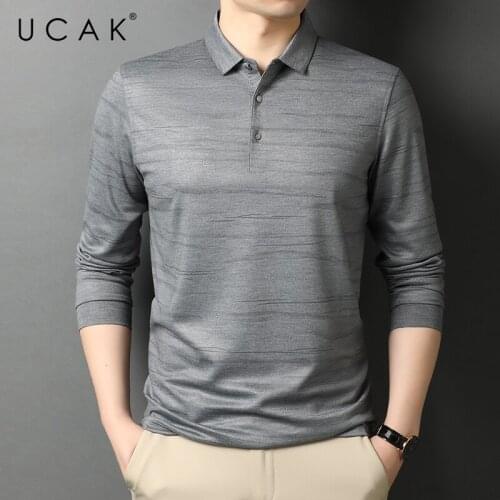 UCAK Brand Classic Turn-down Collar Striped T Shirt Men Clothes Autumn New Arrivals Casual Streetwear Long Sleeve T-Shirts U5749