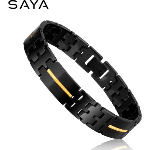 Black Plated Tungsten Carbide Men Chain Bracelets with Gold/ Rose Gold IP Stripe 20CM Length, Free Shipping, Customized
