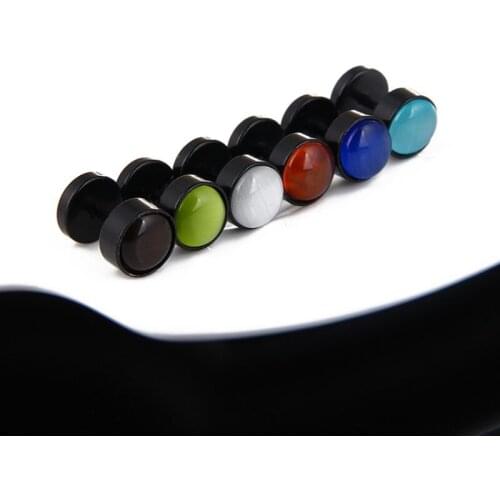 One Pair Black Stainless Steel Round Stud Earrings For Women Dumbbell Pierceing Opal Earrings Men Earrings Punk Fashion Jewelry