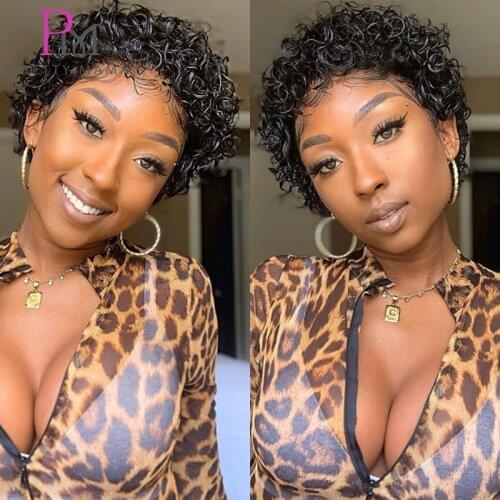 Pixie Cut Wigs Human Hair Cheap Bob Short Curly Wig Glueless Brazilian Remy Natural Black Full Wigs for Black Women Pretty Ma Ma