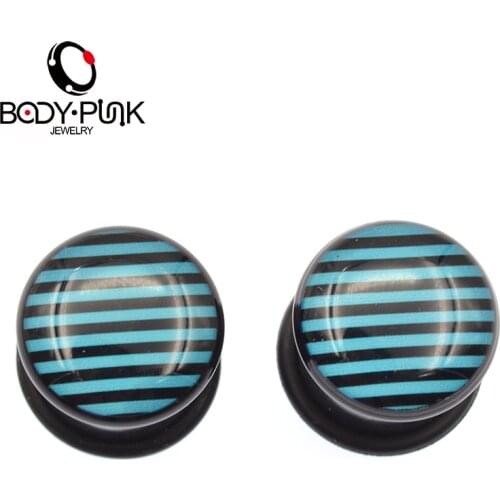 BODY PUNK Piercing Jewelry Oil Drip Blue Stripe Stud Earrings Ear Plug Expander Ear Stretcher Piercing Tunnel Stainless Steel