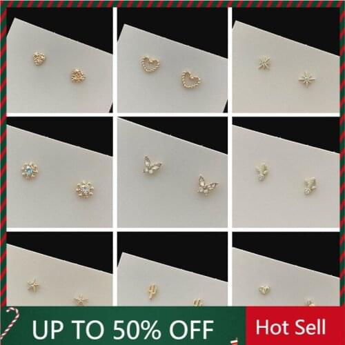 Punk Simple and Small Female Earrings Butterfly Love Six-pointed Star Retro Hypoallergenic Earrings
