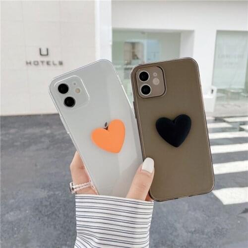 3D Love Heart Decorate Plain Phone Case For iPhone 12 11 Pro Max XS Max XR X 7 8 Plus 12Mini SE 2020 Transparent INS Soft Cover