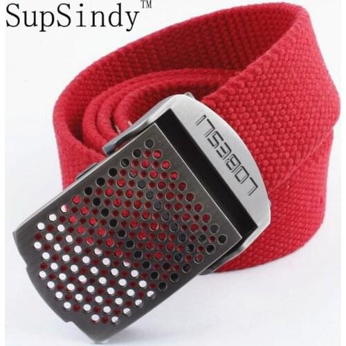 SupSindy Men&women Canvas belt Hollow metal buckle luxury jeans belts for men vintage tactical belt military nylon strap male