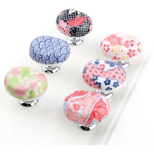 Hand Painted Children Cherry Ceramic Wardrobe Drawer Handle Cabinet Door Cupboard Rural Handles Knob Japanese Furniture Hardware