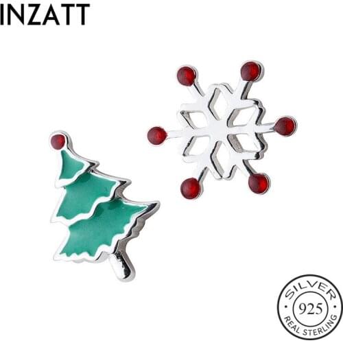 INZATT Real 925 Sterling Silver Asymmetry Stud Earrings For Fashion Woman Party Classic Fine Jewelry 2020 Christmas Accessories