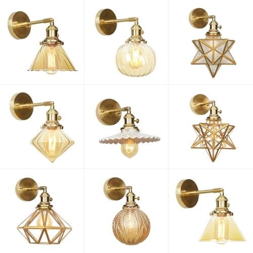 Northern Europe Post Modern Copper Living Room Hall Dining Room Creative Glass Lamp Shade Bedroom Bedside Walkway Wall Lamp
