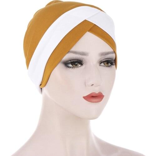 Forehead Cross Under Scarf Cap Double Color Muslim Turban Caps Stretchy Islam Headscarf Bonnets Turbante Mujer
