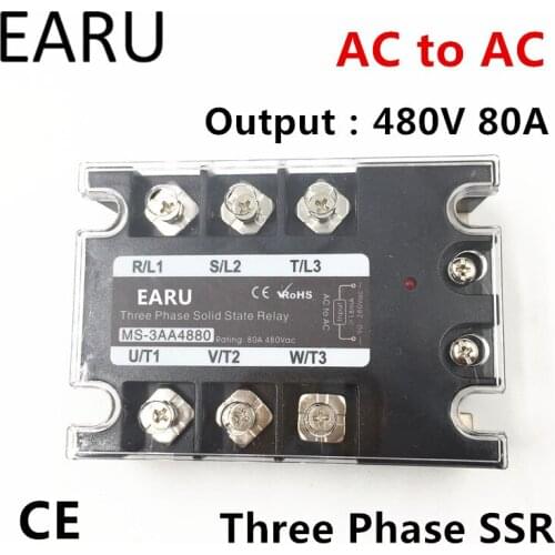 TSR-80AA SSR-80AA Three Phase Solid State Relay AC90-280V Input Control AC 30~480V Output Load 80A 3 Phase SSR High Power AA4880