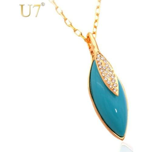 U7 Gold Color Blue Rhinestone Fashion Jewelry Necklaces Pendants For Women P349