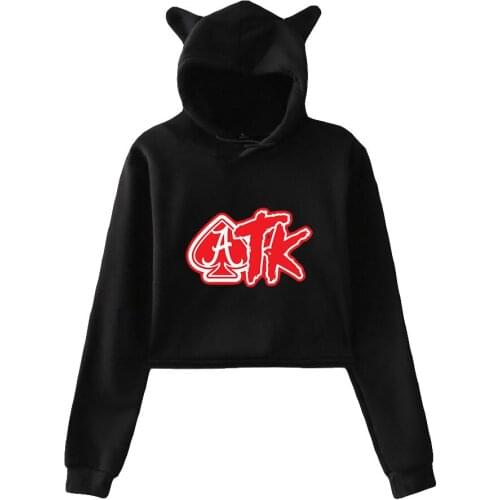 Yungeen Ace Print Cat Cropped Hoodies Girl Long Sleeve Hooded Pullover Crop Tops Kawaii Sweet Sexy Loose Tide