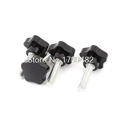 Spare Parts M10 x 40mm Male Thread Star Knob Grip Black Silver Tone 4Pcs