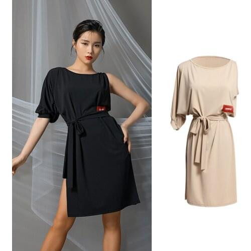 New Latin Dance Clothes Female One-Short Sleeve Exercise Clothing For Women Rumba Practice Dress Samba Tango Salsa Dress VO1074