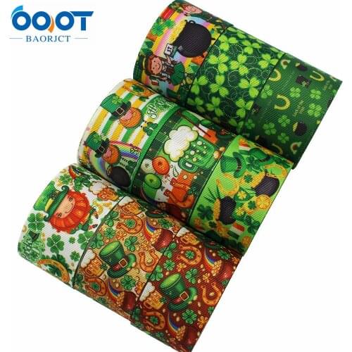 1-1/2"(38MM) 10 Yards St. Patricks Day Ribbon, 4-CH Hats and Green, 4 Channel Green Hats L-201104-1270