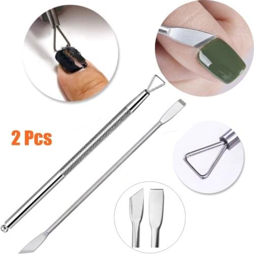 1/2Pcs Stainless Steel Nail Polish Dead Skin Trimmer Cuticle Peeler Scraper Remover Dual-ended Pusher Stick Rod Manicure Tools