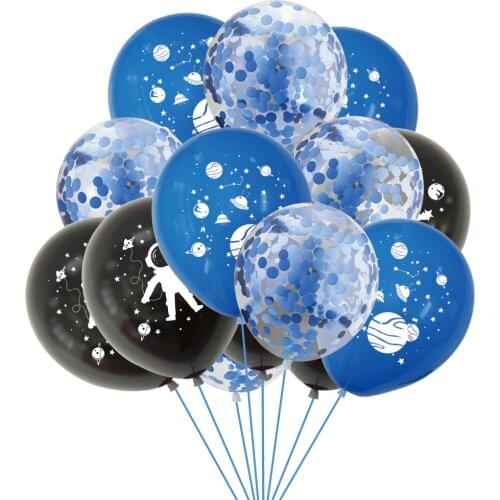 10Pcs 12inch Outer Space Astronaut Balloons Blue Black Latex Ballons Confetti Baloon Galaxy Theme Kids Birthday Party Decoration