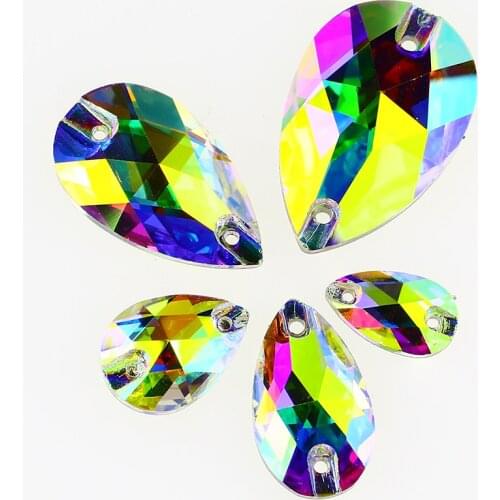 100pcs Teardrop Flatback Sew On Crystal AB Strass K5 Glass Sewing Rhinestone Glitter Gems Beads For Clothes Dress Decoration