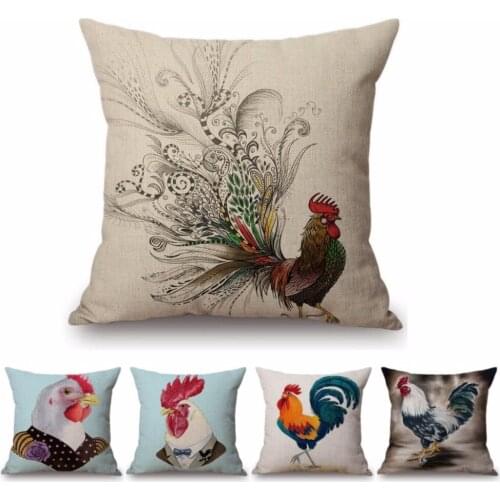 18" Funny Rooster Hen Cosplay Style Oil Painting Cushion For Sofa Home Decorative Chair Seat Throw Pillow Chicken Car Pillows
