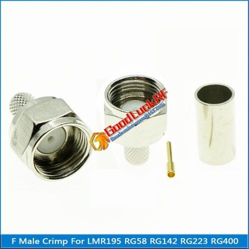 1X Pcs RF Connector Socket F Male solder crimp for RG58 RG142 RG223 RG400 LMR195 50-3 PTFE Wire Straight Coaxial Adapters