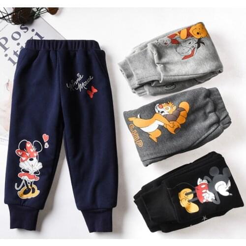 2021 Winter Children Plus-down Trousers Baby Cotton Cartoon Warm Pants Cotton Velvet Boys and Girls Trousers