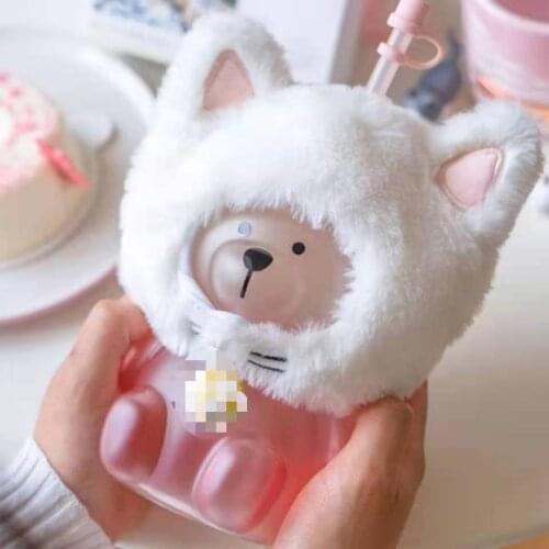 550ml cherry blossom cat headdress cat paw bear pink glass straw cup cute water cup travel coffee cup water milk Christmas gift