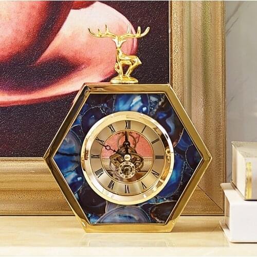 ALUMINUM ALLOY EUROPEAN STYLE PHNOM PENH BLUE AGATE STRIPED DEER DEER CLOCK ORIGINALITY HOME WINE CABINET BEDSIDE DECORATIO