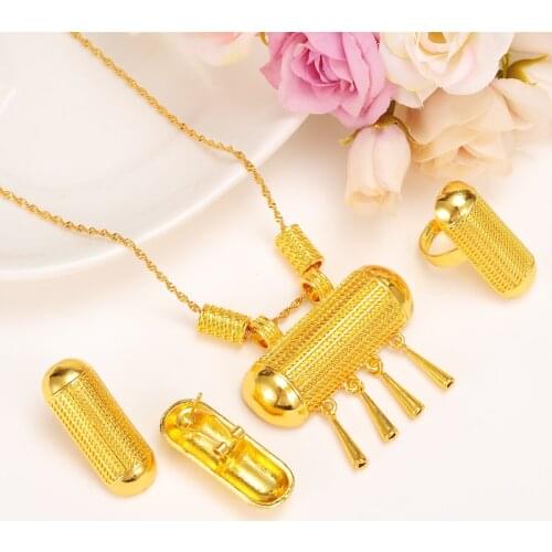 Bangrui Latest Ethiopian Traditional Jewelry Set Necklace Earrings/Pendant/Ring Yellow Color Eritrea Womens Fashion Habesha