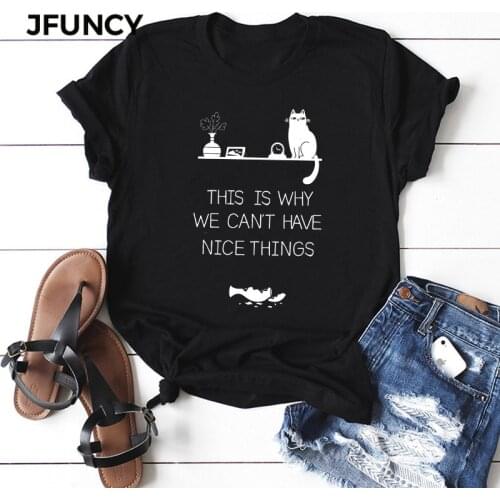 JFUNCY Plus Size 5XL Women Tshirt Summer Cotton Short Sleeve Tee Tops Funny Creative Print Shirts Fashion Casual T-shirt