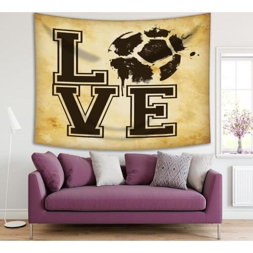 Tapestry Love Football Soccer Theme Artwork on Grunge Background Aged Look Artistic Print Brown Beige